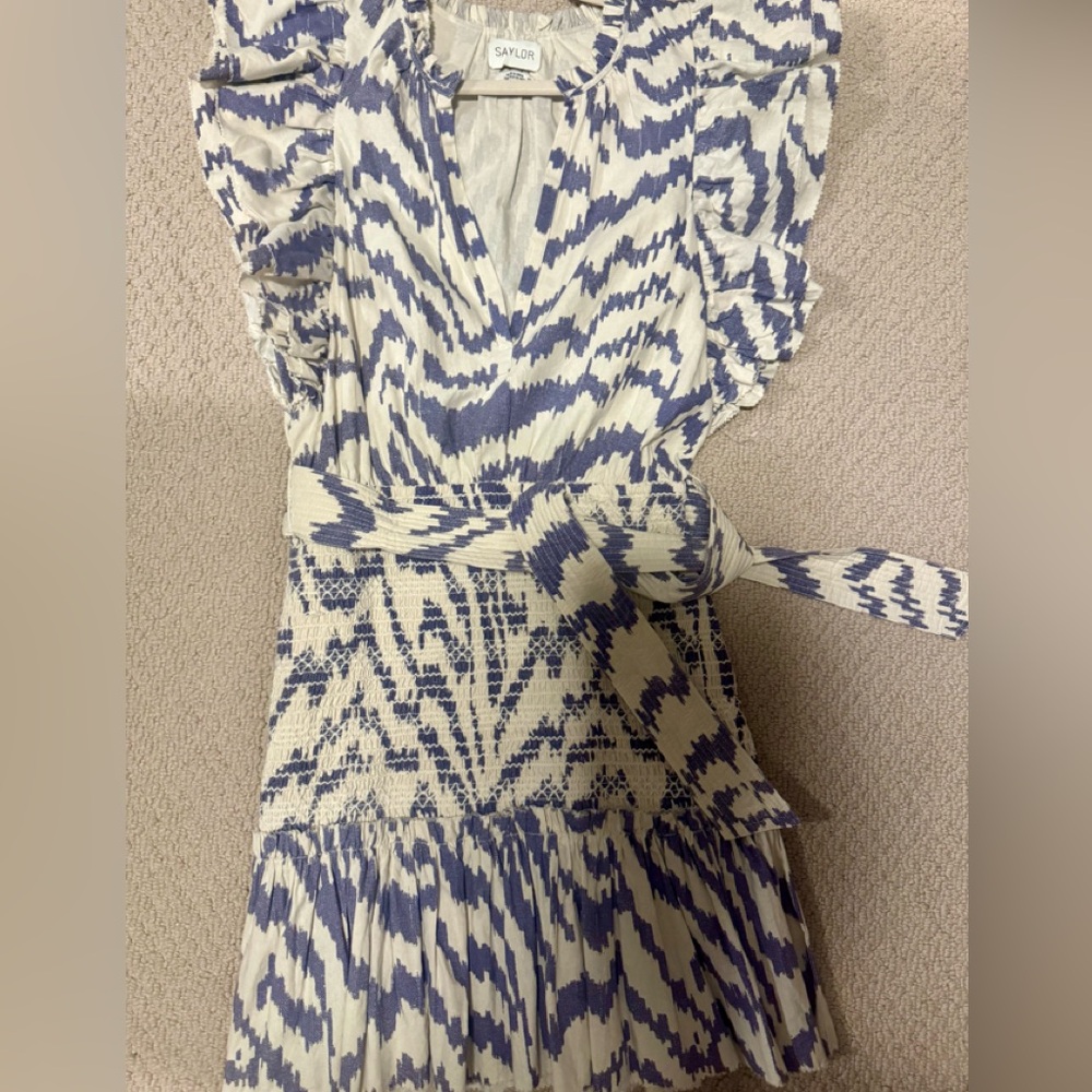 SAYLOR Blue and Cream Zigzag Dress